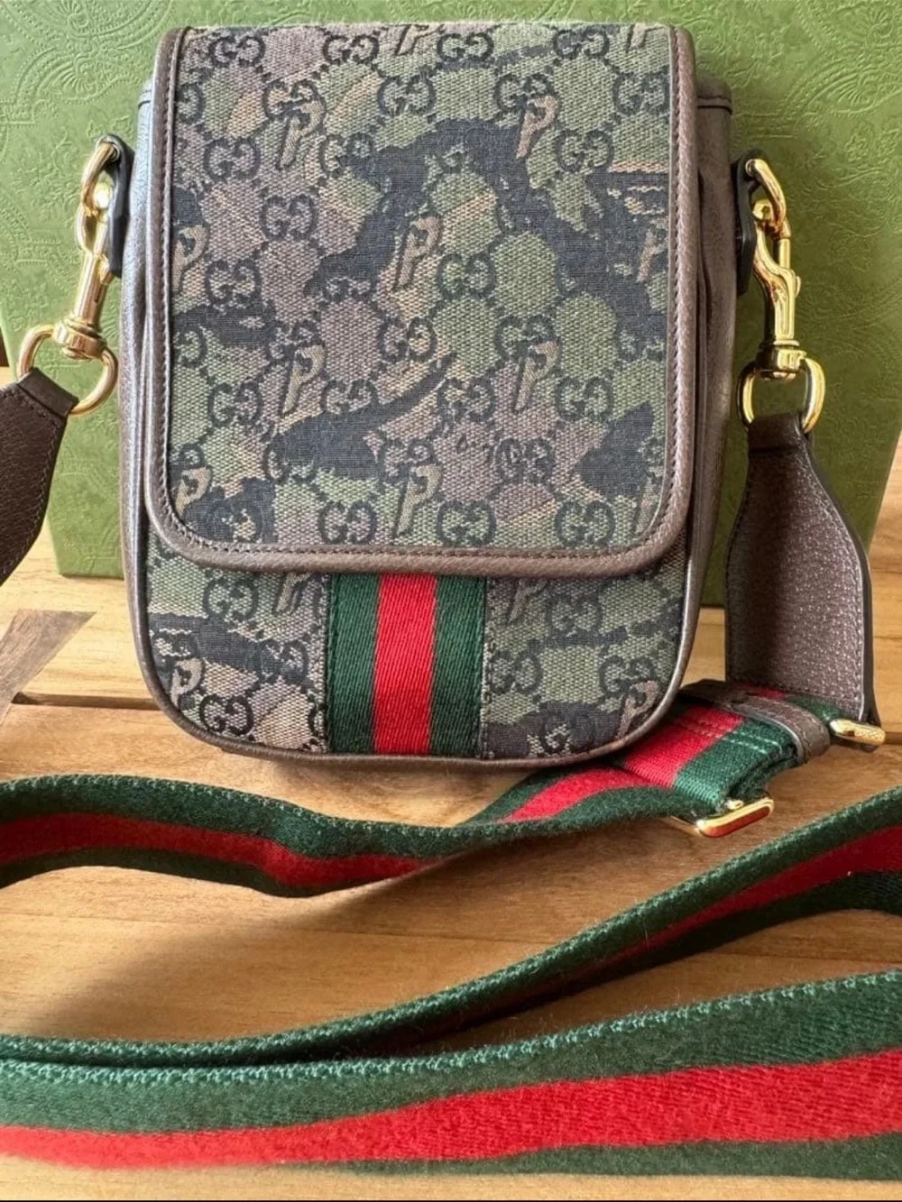 Gucci Green & Red Web Canvas Crossbody Bag